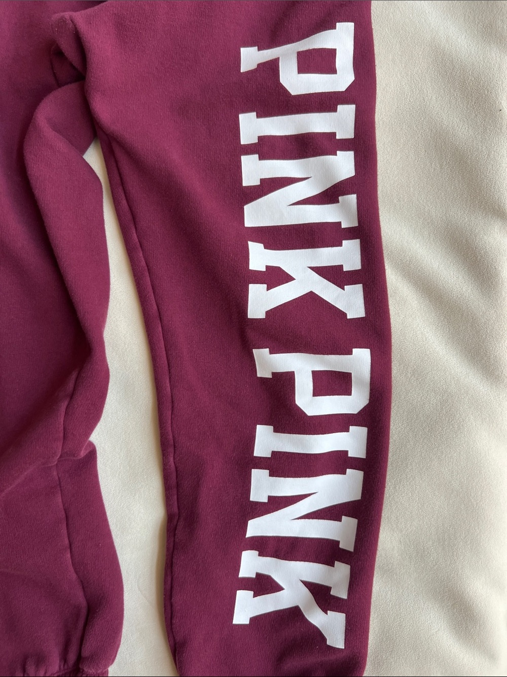 PINK Victoria's Secret Maroon Jogger Sweatpants with White Logo XS - Picture 2 of 5